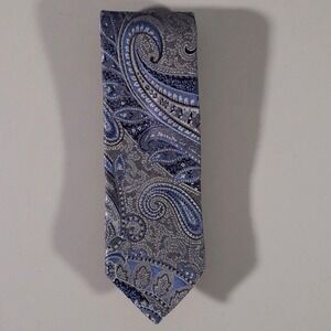 Tino Cosma Tie Mens OS Blue Grey Paisley Silk Wool Blend Made in Italy